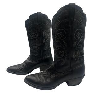 Ariat Heritage Western R Toe Cowboy Boots Black Deertan Leather Womens 6.5 B